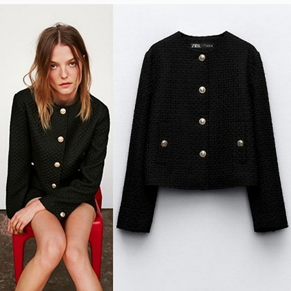 🛑SOLD🛑ZARA BLACK TEXTURED CROPPED BLAZER ✨️SIZE S✨️